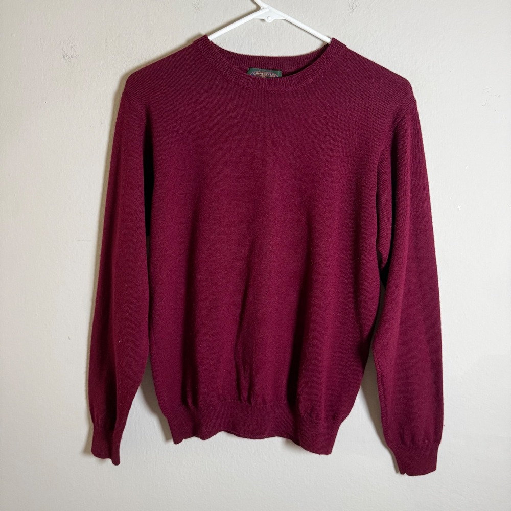 Charter Club Classic Burgundy Merino Wool Crewneck Sweater Womens Small Maroon